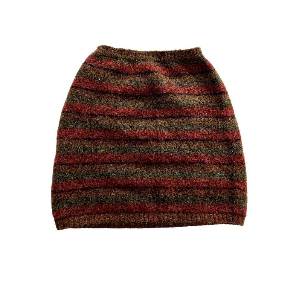Guizio Striped Mohair Knit Mini Skirt in Red and Brown Stripe